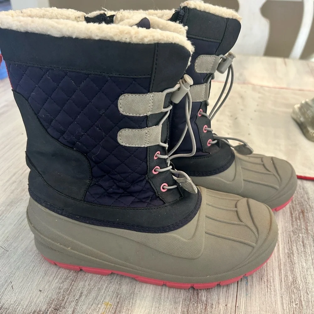 Cat & Jack Winter Snow Boots Kids Size 6 Gray Pink Faux Fur Lined